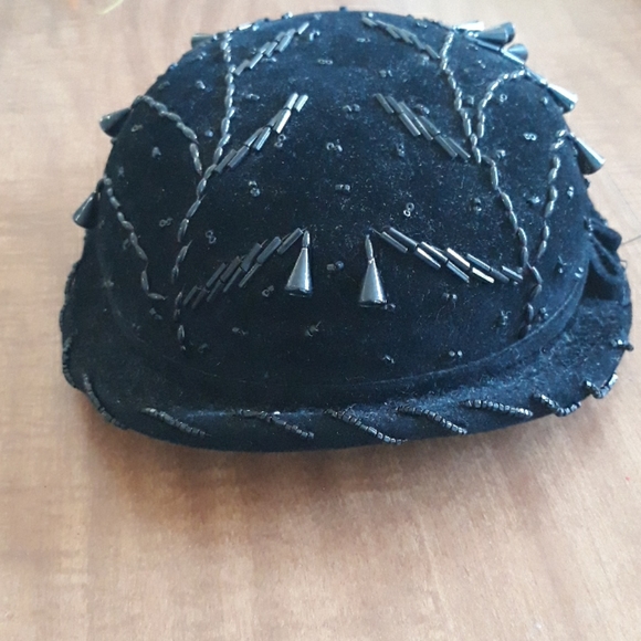 Black Velvet Beaded Vintage Hat - Vera Whistler main image 5
